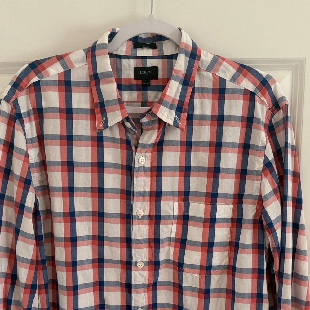 J. Crew Slim Red and Blue Plaid Casual Shirt Size Large